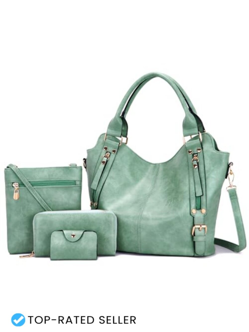 Large Hobo Crossbody Bag Set 4Pcs Faux Leather Purse Handbag Wallet Clutch